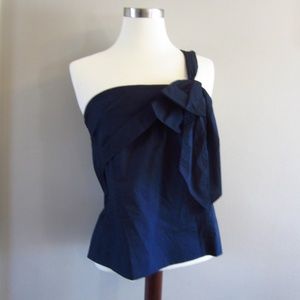 J.Crew Navy One Shoulder Cotton Blouse Top